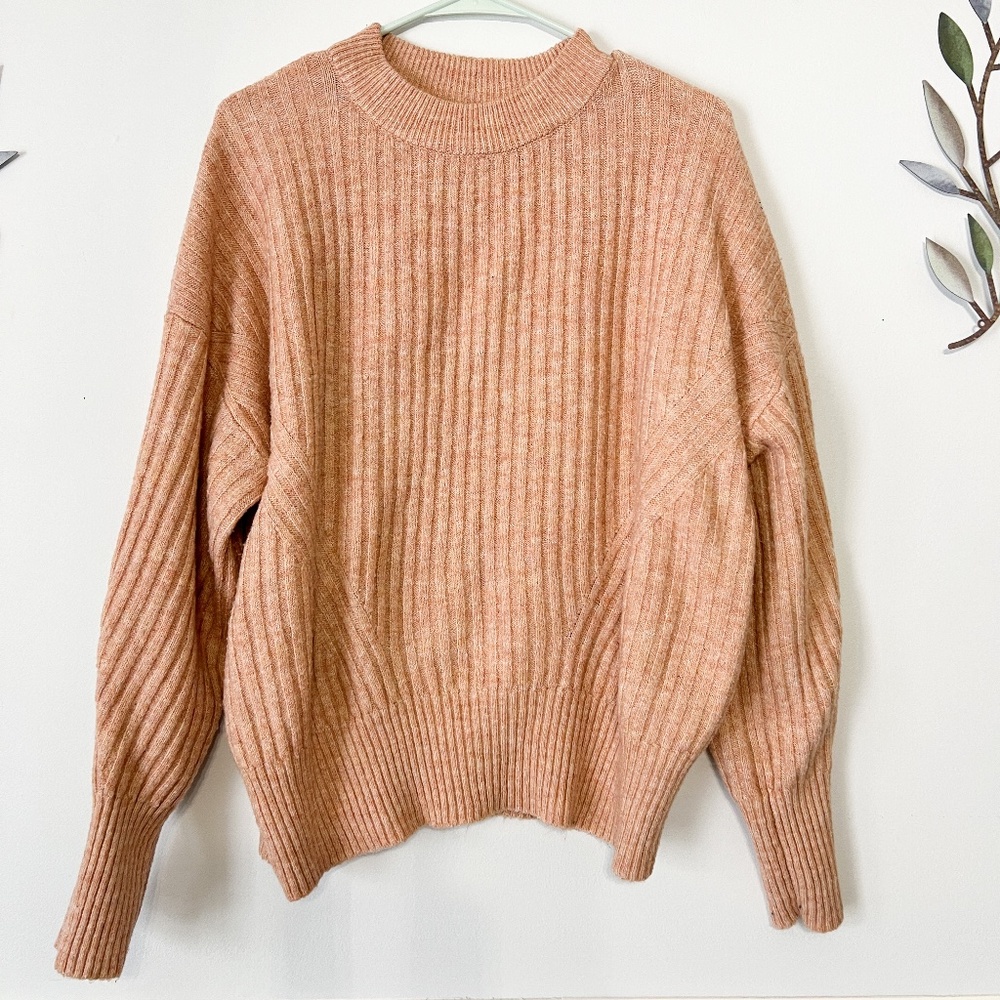 A New Day - Balloon Sleeved Sweater, Peach - XL